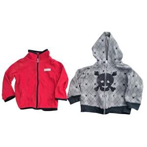 Boy's Red Blue Jacket And Gray Black Skull Hoodie Size 18 Months